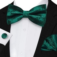 Zestaw Męski Muszka, Poszetka I Spinki Do Mankietów zielony