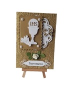 ZAPROSZENIA KOMUNIA UNIWERSALNE KIELICH W RAMCE – SERWETKA B6 ZŁOTO – BIEL