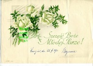 Telegram ślubny - Śmigiel 1949r. Lito 600. Białe róże