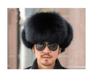 CZAPKA FUTRZANA, USZATKA , CZARNA z NATURALNEGO FUTRA LISA śr.57 cm. r. M