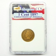 1 cent 1897 USA Indianin w plastikowym slabie Indian Head