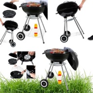 GRILL GRIL WĘGLOWY OGRODOWY NA KÓŁKACH Z POKRYWĄ OKRĄGŁY POPIELNIK PÓŁKA