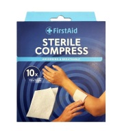 FirstAid Kompres sterylny Oddychający Chłonny 10 szt. 7,5 x 7,5 cm
