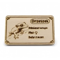 Grawerowana plakietka dla gekona – imię, płeć, data, odmiana do terrarium