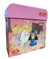 Puzzle rodzinne Magiczny jednorożec 105 elementów 2 w 1 Torebka i kuferek