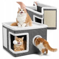 2 POZIOMOWY DOMEK DLA KOTA LEGOWISKO SKŁADANY BUDKA 42x42x31cm DRAPAK SZARY