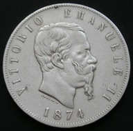 Włochy 5 lirów 1874 - król Wiktor Emanuel II - srebro