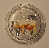 LUNAR - ROK ŚWINI 2007 - NUMIZMAT PLATEROWANY - SREBRZONY, KOLOR - RZADKOŚĆ