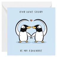 Kartka Miłosna, na Walentynki - Pingwiny Ulubiona historia - 14x14 cm