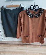 ŚLICZNY KARMELOWY SWETEREK i prążkowana spódniczka zestaw 38