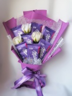 Bukiet z czekolad Milka fioletowy słodki prezent dzień kobiet dzień mamy