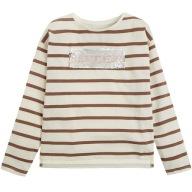 Cool Club, Bluzka z długim rękawem, ecru, BRĄZ, dwustronne cekiny152 cm