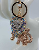 Błyszczący brelok cyrkoniowy lew kryształki zawieszka do kluczy i torebki