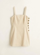 M A N G O sztruksowa ogrodniczka sukienka beżowa retro vintage kremowa mini