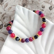 Różowa bransoletka z agatem i czaroitem z zapięciem, kamienie naturalne