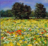 Łąka" obraz olejny na płótnie 30x30cm , oryginał Garncarek Al,,,