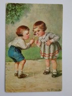 Dzieci palą papierosy proj W. Fialkowska - stara przedwojenna pocztówka