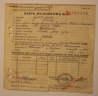 KARTA MELDUNKOWA - WARSZAWA - Lubliniec, 1951 rok
