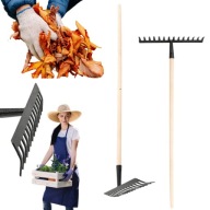 GRABIE OGRODOWE DO LIŚCI TRAWY METALOWE 14 ZĘBÓW TRZON KIJ GRABKI SOLIDNE