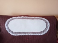 Śliczny biały lniany bieżnik z koronką - 100cm x 44 cm - bdb !