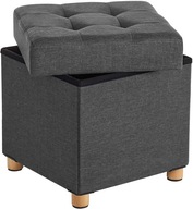 PUF TAPICEROWANY SZARA PUFA ZE SCHOWKIEM DO SALONU DREWNIANE NÓŻKI SKŁADANA