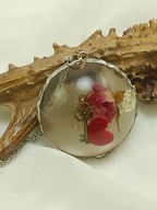 Naszyjnik z żywicy,Czerwone serce,klucz,róża,Prezent, Walentynki