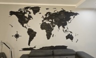 Nowa drewniana mapa świata 3D 260x160cm, czarny mat, super zostaw