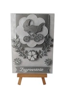 ZAPROSZENIA CHERZEST ŚWIĘTY WÓZEK W SERWETCE LIŚCIE C6 SREBRO