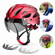 KASK ROWEROWY LED Z SZYBĄ REGULOWANY 56-64CM