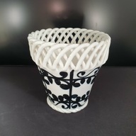 Ażurowa osłonka ceramiczna Spain, ręcznie pleciony rant, czarno-biała