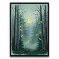 Plakat z ramą 40x50cm Mglisty Las ze Świetlikami | Pomysł na Prezent