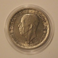 GUSTAF V - SZWECJA 2 KORONY 1950 SZWECJA - SREBRO, BARDZO ŁADNY STAN
