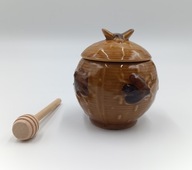 Śliczny pojemnik na miód w kształcie ula - ceramiczny - drewniana pałeczka