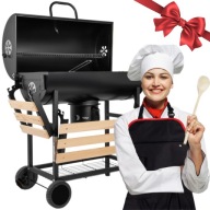 GRILL WĘGLOWY BECZKA CHROMOWANE RUSZTY POPIELNIK TERMOMETR - FARTUCH GRATIS