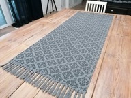 BAWEŁNIANY SZARY DYWANIK KILIM WZORY ART DECO FRĘDZLE 70 x 188