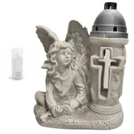 ZNICZ GIPSOWY DEKORACJA NA GRÓB Z ANIOŁKIEM DUŻY FIGURKA NAGROBNA OZDOBA