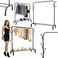 WIESZAK NA UBRANIA STOJĄCY METALOWY PODŁOGOWY CZARNY STOJAK NA BUTY