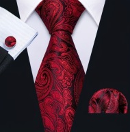 Krawat poszetka spinki zestaw komplet czerwony czarny