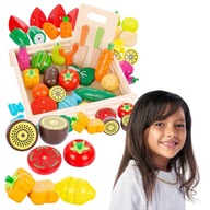 DREWNIANE WARZYWA OWOCE DO KROJENIA NA MAGNES DLA DZIECI ZESTAW XXL