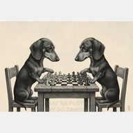 Rozgrywka szachowa jamników obraz na płótnie 58x85 jamnik szachy szkic pies