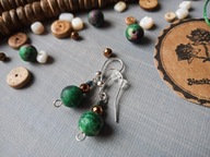 Srebrne 925 kolczyki zielony agat mszysty rudy hematyt BlackberriesArts