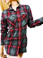 RESERVED bawełniana koszula w kratę tartan srebrna nitka zatrzaski 38