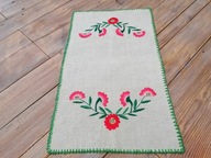 SKANDYNAWSKI DESIGN FOLKOWY LNIANY OBRUS SERWETA HAFT PRACA RĘCZNA 42x73 AA