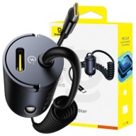 ŁADOWARKA SAMOCHODOWA BASEUS 30W SZYBKA Z WBUDOWANYM SPIRALNYM KABLEM USB-C