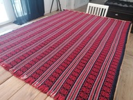 TKANY WEŁNIANY DWUSTRONNY KILIM KAPA NARZUTA PLED PASIAK FRĘDZLE 148 x 210