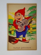 Krasnal, skrzat z gitarą - stara pocztówka