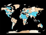 Dekoracja ścienna MAPA ŚWIATA 3D z drewna – 105x63cm – 3 Kolory