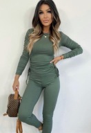 Komplet top + legginsy prążek khaki oliwkowy 38 M