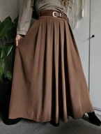Czekoladowa rozkloszowana spódnica maxi – klasyka z nutą retro L