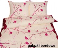 pościel z satyny 180x200 + 2x70x80 zamek S gałązki bordo b-x
